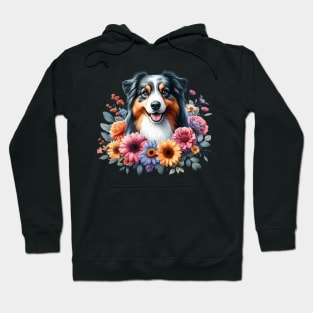 An Australian shepherd with beautiful colorful flowers Hoodie